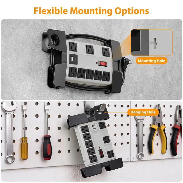 Alt view image 4 of 6 - Heavy Duty Power Strip with USB 6FT, 2000 Joules, 15A/1875W | 8 Outlets, Metal Surge Protector Power Strip, Wide Spaced, Wall Mount, Extension Cord with Flat Plug for Workshop Garage Shop