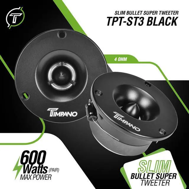 Alt view image 2 of 7 - TPT-ST3 Black Slim Super Tweeter, 600 Watts 4 Ohm, 105 dB, 1 in Voice Coil, 3.75 Inch Pro Car Sound System Bullet Tweeters (Pair)
