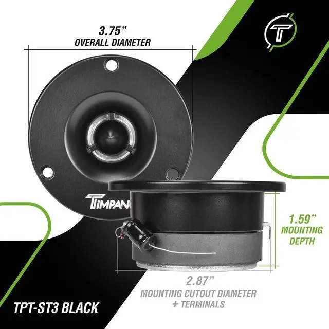 Alt view image 4 of 7 - TPT-ST3 Black Slim Super Tweeter, 600 Watts 4 Ohm, 105 dB, 1 in Voice Coil, 3.75 Inch Pro Car Sound System Bullet Tweeters (Pair)