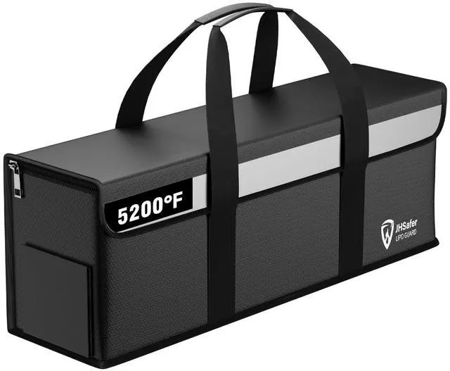 Main image of E-Bike Battery Safe Bag Explosionproof, Lipo Bag,19.3 x 5.1 x 7in | Fireproof, Large Capacity,Lipo Battery Charging Safe Bag, Silicone Coated Fireproof Storage Bag, 2 Mesh Bag,Reflective Strip