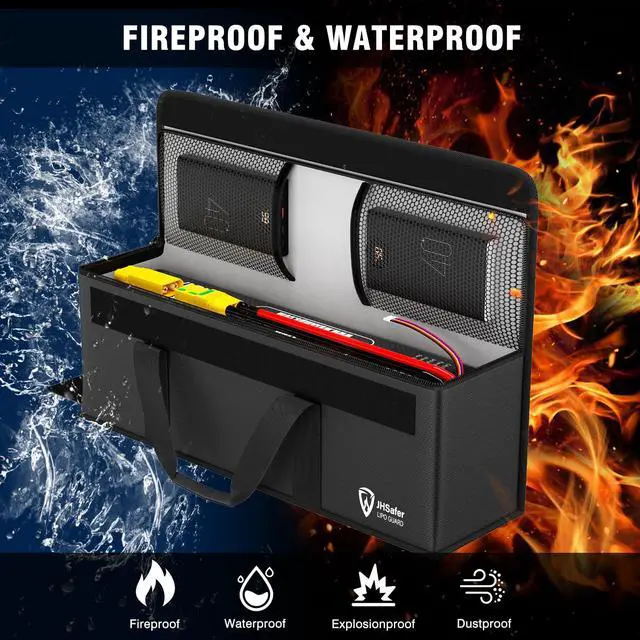 Alt view image 2 of 7 - E-Bike Battery Safe Bag Explosionproof, Lipo Bag,19.3 x 5.1 x 7in | Fireproof, Large Capacity,Lipo Battery Charging Safe Bag, Silicone Coated Fireproof Storage Bag, 2 Mesh Bag,Reflective Strip