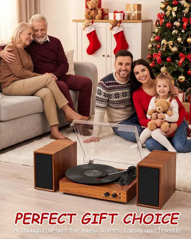 Alt view image 7 of 7 - Retro Bluetooth Record Player with External Speakers, 3-Speed Belt-Drive Turntable, USB to PC Recording, AUX & RCA Output, Auto Stop, Vintage Vinyl Player with Modern Design, Green