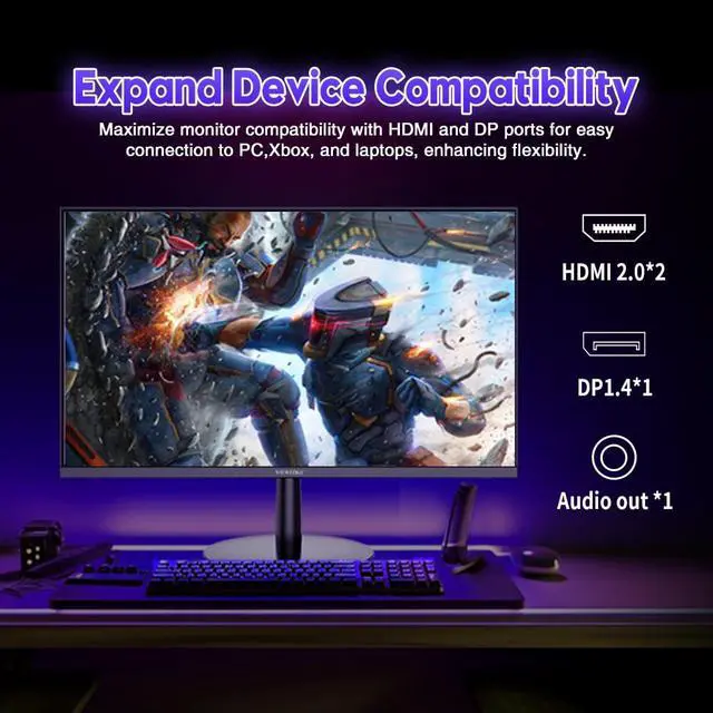 Alt view image 7 of 7 - Gaming Monitor 24 inch 240Hz, VA 1ms, FHD 1080p Computer Monitor | HDR 10 100% sRGB, Bluelight Filter, 2 HDMI & 1 DP Port, Support Adaptive Sync and Wall Mounted