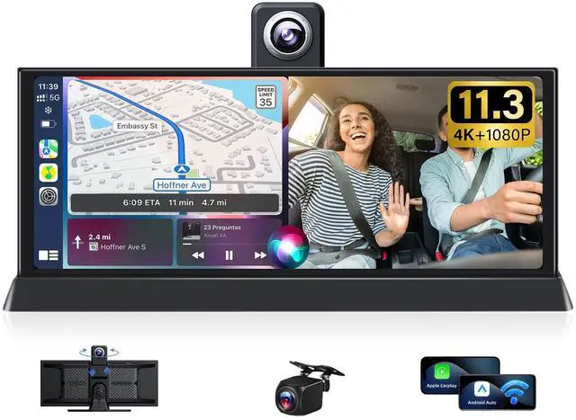 Main image of 11.26'' 4K Carplay Screen for Car Tablet Pro Max 2026 w 350° Rotatable Lens | Wireless Apple Carplay Android Auto Screen 4K Dash Cam Bluetooth GPS Navigation Voice Control Unique Bracket WiFi
