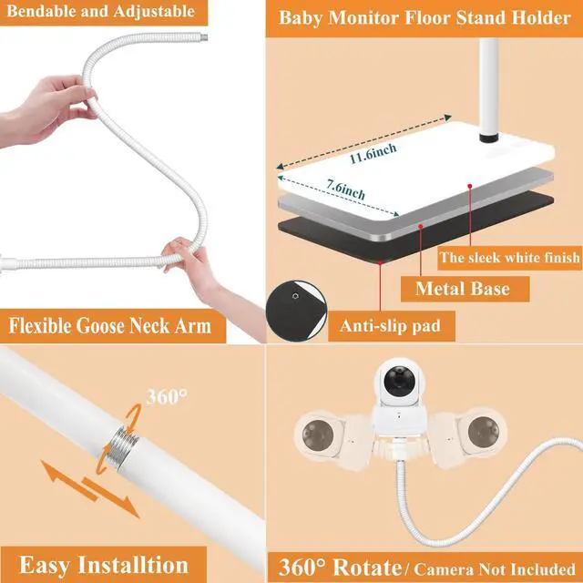 Alt view image 7 of 7 - Baby Monitor Camera Floor Stand Holder Mount Compatible with VTech/HelloBaby/Nanit Pro/Momcozy/iFamily/OKAIDI/Blemil/Motorola/Leapfrog/nooie IPC100/Infant Optics/ANMEATE/Flexible Holder Stand