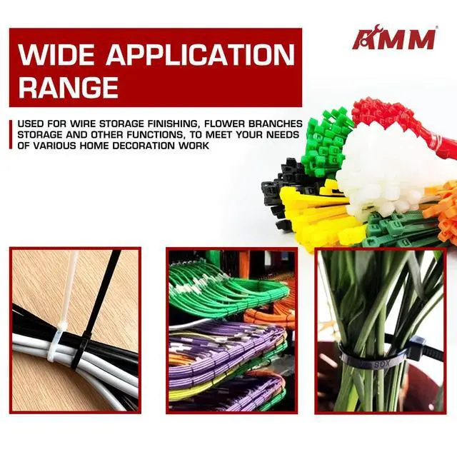 Alt view image 6 of 7 - Cable Zip Ties1000 Pack colored zip ties Assorted Sizes 4, 6, 8 and 10 inches with a plastic storage jarMulti-Purpose Self-Locking Nylon Cable Ties Cord Management Ties,Wire Ties for Home,Office