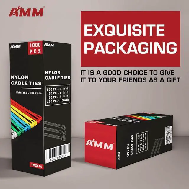 Alt view image 7 of 7 - Cable Zip Ties1000 Pack colored zip ties Assorted Sizes 4, 6, 8 and 10 inches with a plastic storage jarMulti-Purpose Self-Locking Nylon Cable Ties Cord Management Ties,Wire Ties for Home,Office