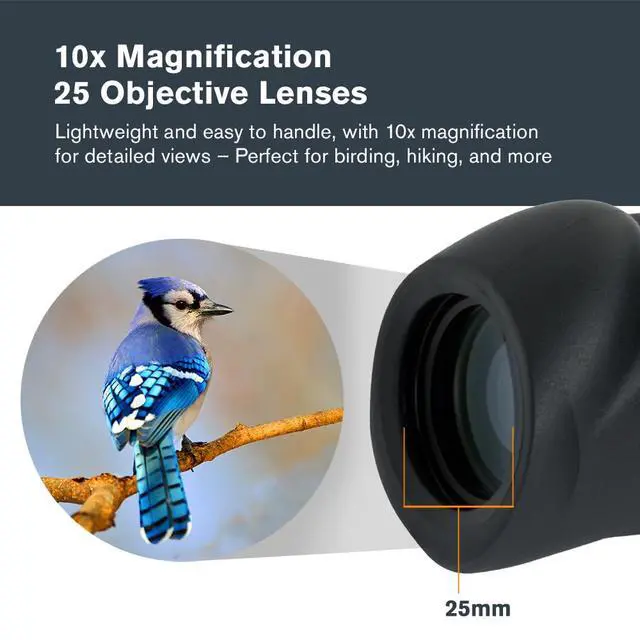 Alt view image 2 of 7 - Nature 10x25 Monocular for Hiking and Wildlife Viewing | Pocket Sized Monocular, Multi-Coated Optics, 25mm Objective Lens, BaK-4 Prism, Twist-Up Eyecup, Waterproof & Fogproof