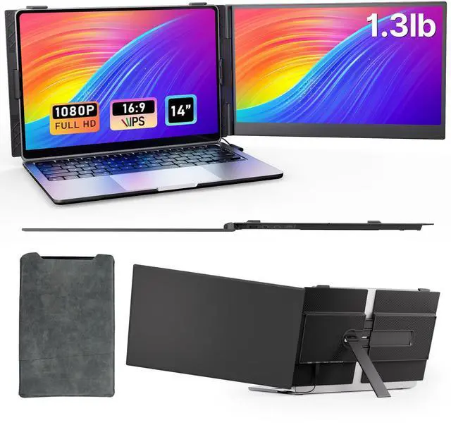 Main image of Laptop Screen Extender - Ultra-Thin 1.3lbs 14" FHD IPS Dual Portable Monitor Extension for Laptop, Attachment Plug & Play for 13-17" Laptops, Second Extra Travel Display for Windows/Mac/Android