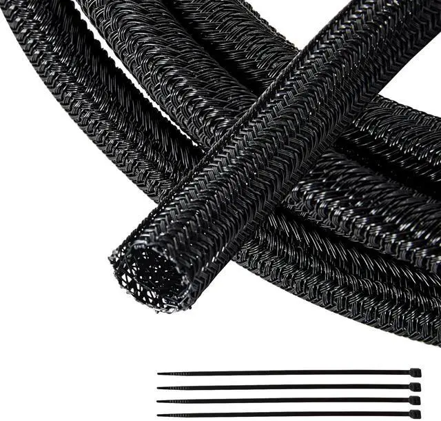 Main image of 1/4 x 10FT Cable Sleeves Cord Management Braided Wire Loom Sleeving Protector Wiring Cable Cover Flexible Self-Wrap for Automotive Home Office Anti-Scratch High-Temperature Black