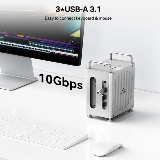 Alt view image 6 of 7 - 40Gbps Mac mini M4 Dock & Stand with Dual-Bay NVMe SSD Enclosure | 11-in-1 Docking Station for Mac mini M4/M4 Pro, Dual DisplayPort MST, 3×USBA 10Gbps, 30W PD, SD/TF Reader