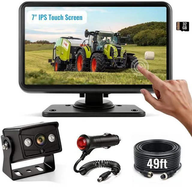 Main image of 1080P Wired Backup Camera System for Skid Steer, 7" DVR IPS Touchscreen with AHD IP69K Water/Dust Proof Rear Camera, Vibration-Proof 20G for Hitching, Farm Work, UTV, Tractor, Truck, Combine