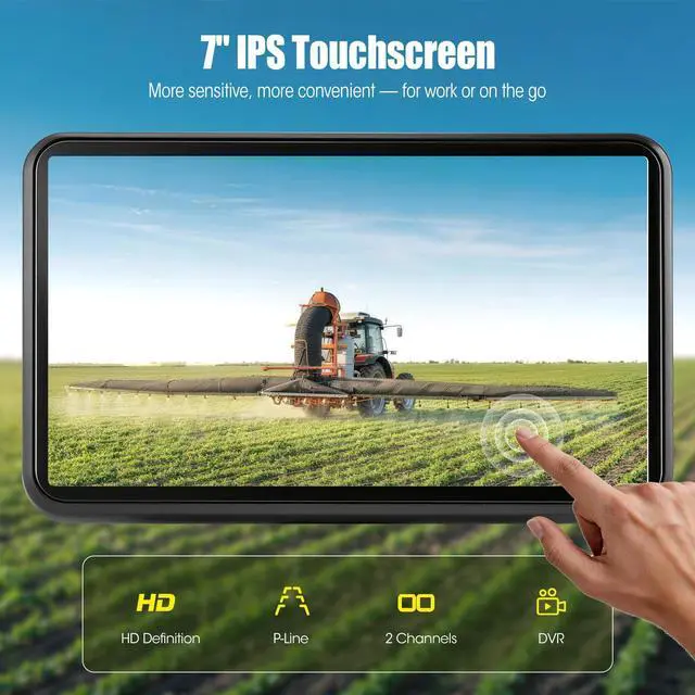 Alt view image 2 of 7 - 1080P Wired Backup Camera System for Skid Steer, 7" DVR IPS Touchscreen with AHD IP69K Water/Dust Proof Rear Camera, Vibration-Proof 20G for Hitching, Farm Work, UTV, Tractor, Truck, Combine