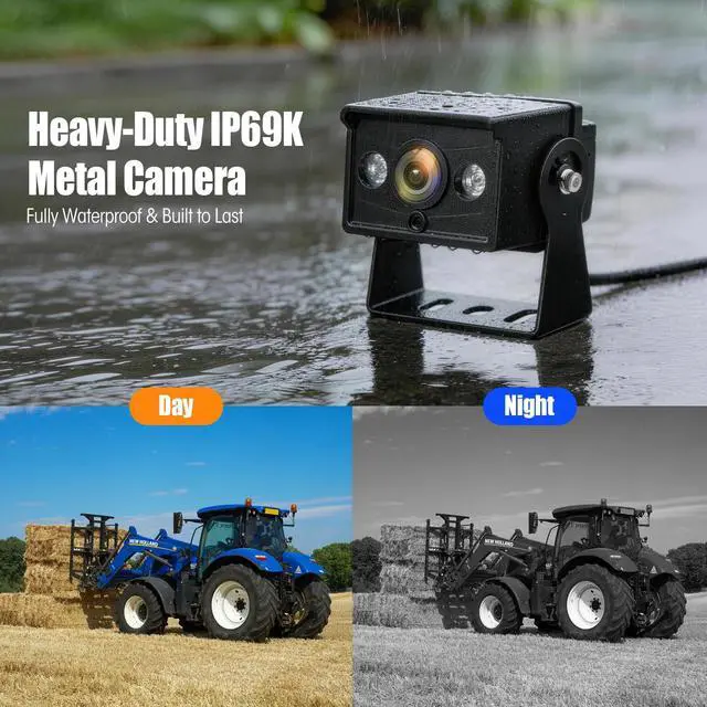 Alt view image 4 of 7 - 1080P Wired Backup Camera System for Skid Steer, 7" DVR IPS Touchscreen with AHD IP69K Water/Dust Proof Rear Camera, Vibration-Proof 20G for Hitching, Farm Work, UTV, Tractor, Truck, Combine