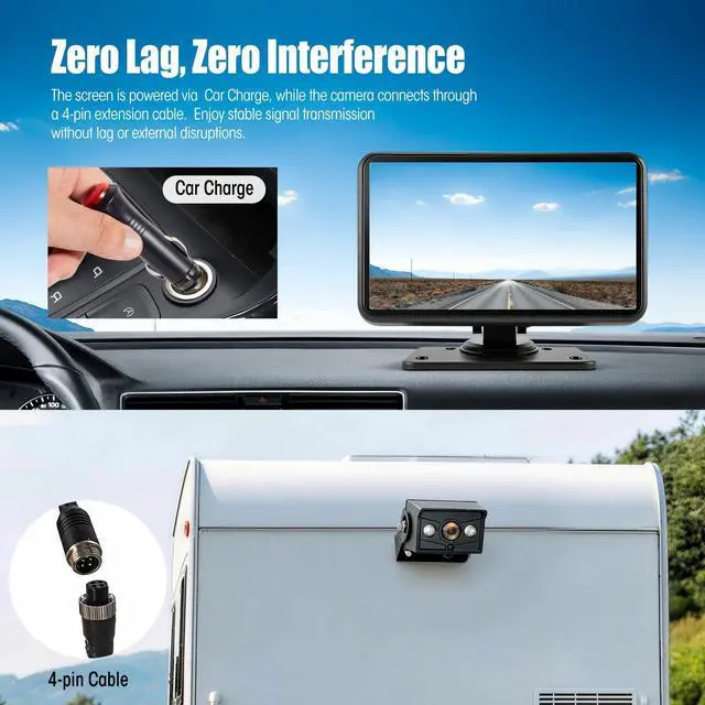 Alt view image 6 of 7 - 1080P Wired Backup Camera System for Skid Steer, 7" DVR IPS Touchscreen with AHD IP69K Water/Dust Proof Rear Camera, Vibration-Proof 20G for Hitching, Farm Work, UTV, Tractor, Truck, Combine
