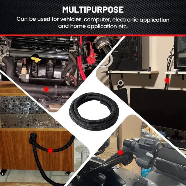 Alt view image 6 of 7 - 1/4 x 10FT Cable Sleeves Cord Management Braided Wire Loom Sleeving Protector Wiring Cable Cover Flexible Self-Wrap for Automotive Home Office Anti-Scratch High-Temperature Black