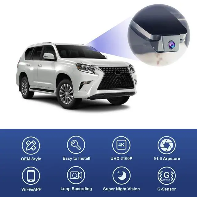 Alt view image 4 of 6 - 4K Dash Cam Compatible with Lexus GX460 2020 2021 2022 2023 Premium Luxury, OEM Factory Look, UHD 2160P Video, WiFi Connect & APP, Loop Recording, Gravity Sensor, Plug&Play, 64GB Card