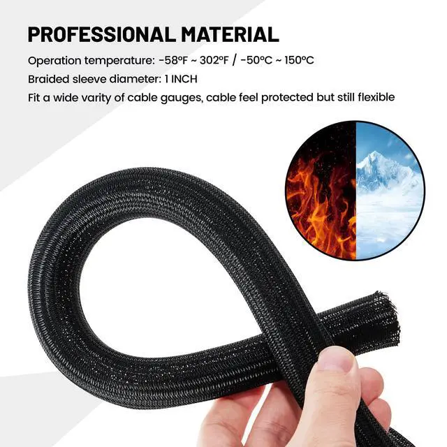Alt view image 7 of 7 - 1/4 x 10FT Cable Sleeves Cord Management Braided Wire Loom Sleeving Protector Wiring Cable Cover Flexible Self-Wrap for Automotive Home Office Anti-Scratch High-Temperature Black