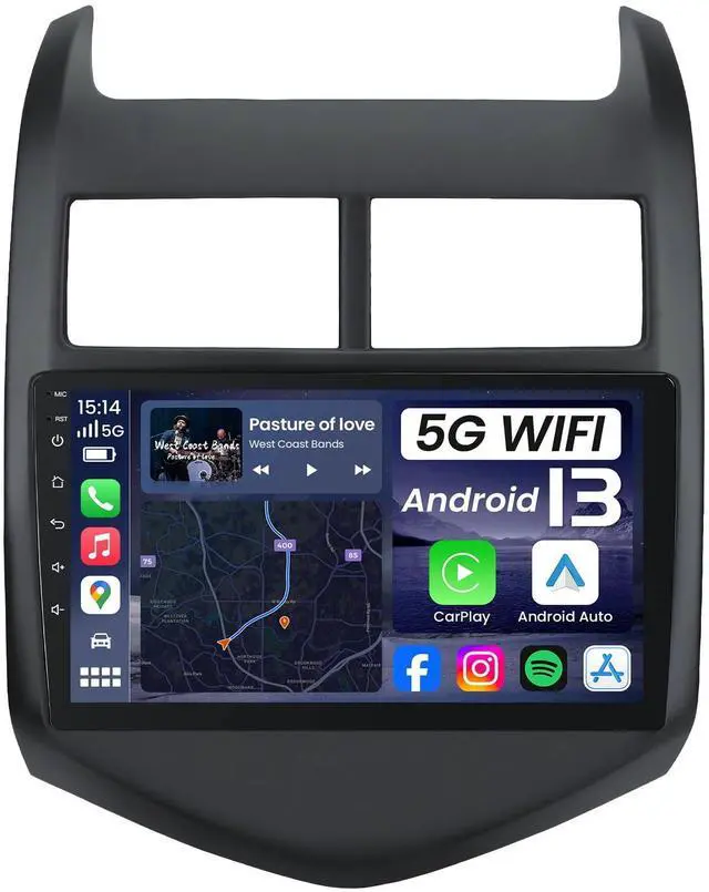 Main image of 4Core + 64G ROM Car Radio for 2012-2016 Chevy Aveo Sonic: 9" 1280 * 800 HD IPS Touch Screen Stereo with Wireless CarPlay Android Auto 5G WiFi Bluetooth5.0 GPS FM SWC with 1080P Backup Camera