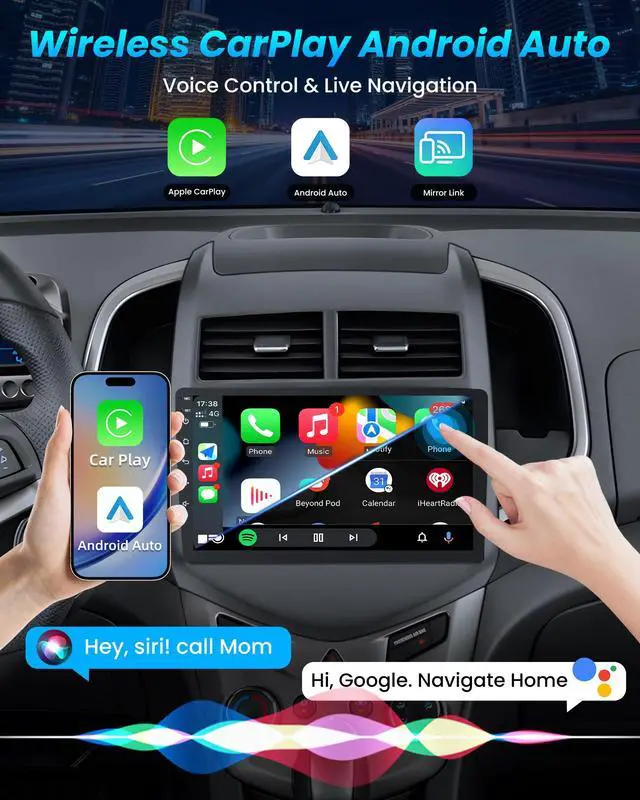 Alt view image 3 of 7 - 4Core + 64G ROM Car Radio for 2012-2016 Chevy Aveo Sonic: 9" 1280 * 800 HD IPS Touch Screen Stereo with Wireless CarPlay Android Auto 5G WiFi Bluetooth5.0 GPS FM SWC with 1080P Backup Camera