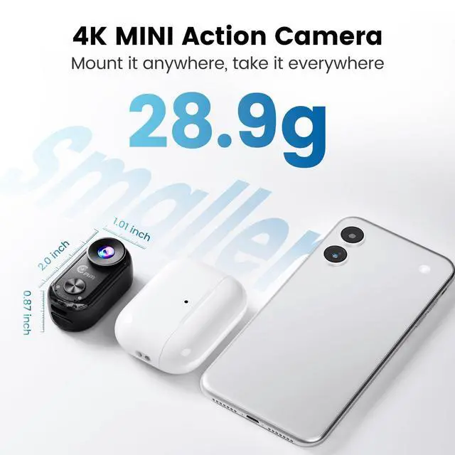 Alt view image 4 of 7 - 4K Mini Wearable Body Camera with Waterproof Floating Hand Grip 40M Underwater POV Camera, Magnetic Thumb-Size Action Cam, 6-Axis Stabilization, Hands-Free Recording for Snorkeling/Surfing