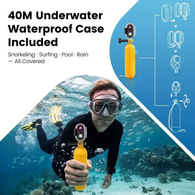 Alt view image 2 of 7 - 4K Mini Wearable Body Camera with Waterproof Floating Hand Grip 40M Underwater POV Camera, Magnetic Thumb-Size Action Cam, 6-Axis Stabilization, Hands-Free Recording for Snorkeling/Surfing