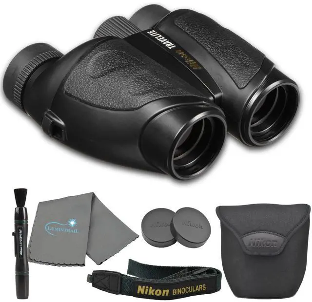 Main image of Travelite 12x25 Binoculars (7279) Travel Bundle - Black With Lens Pen, Carry Case, and Lens Cloth - High Powered Compact for Adults - Bird Watching, Hunting, Hiking