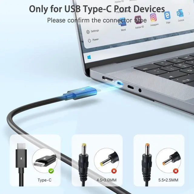 Alt view image 4 of 6 - 130W USB C Laptop Charger Compatible with Dell 90W 65W XPS 15 16 17 9500 9510 9520 9530 9575 2-in-1 9640 9710 9720 9730, Precision 3470 3480 3540 3570 3580 5480 5550 5560, Latitude Power Adapter