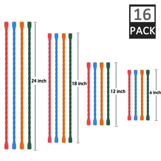 Alt view image 2 of 7 - 16 PCS Silicone Cable Ties Steel-Core Reusable Twist Ties Cable Tie Straps for Organizing Bundling and Holding All Purpose Bendable Cord Tie for Indoor and Outdoor 6 12 18 24 inch (4 Colors)