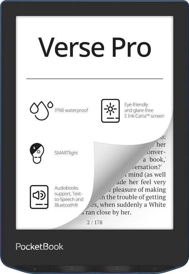 Main image of Verse Pro E-Reader Waterproof | Eye-Friendly 6'' E-Ink Carta HD Touchscreen | Audio-Book & E-Book Reader | Text-to-Speech Function | SMARTlight | 16GB | WiFi & Bluetooth | Azure