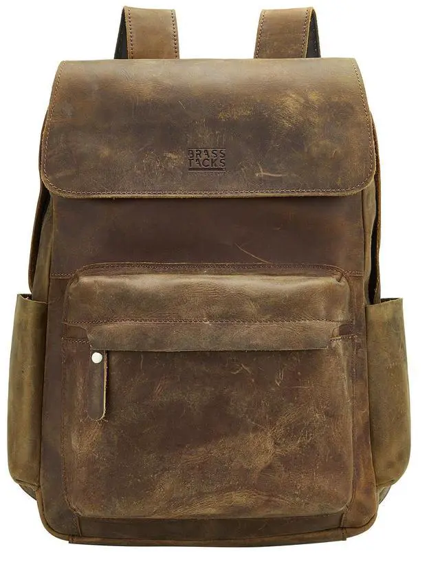 Main image of Leather Rucksack Backpack for Men Women Casual Travel Daypack 15.6 inch Laptop Bookbag