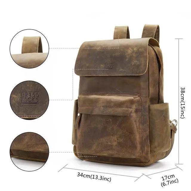 Alt view image 2 of 7 - Leather Rucksack Backpack for Men Women Casual Travel Daypack 15.6 inch Laptop Bookbag