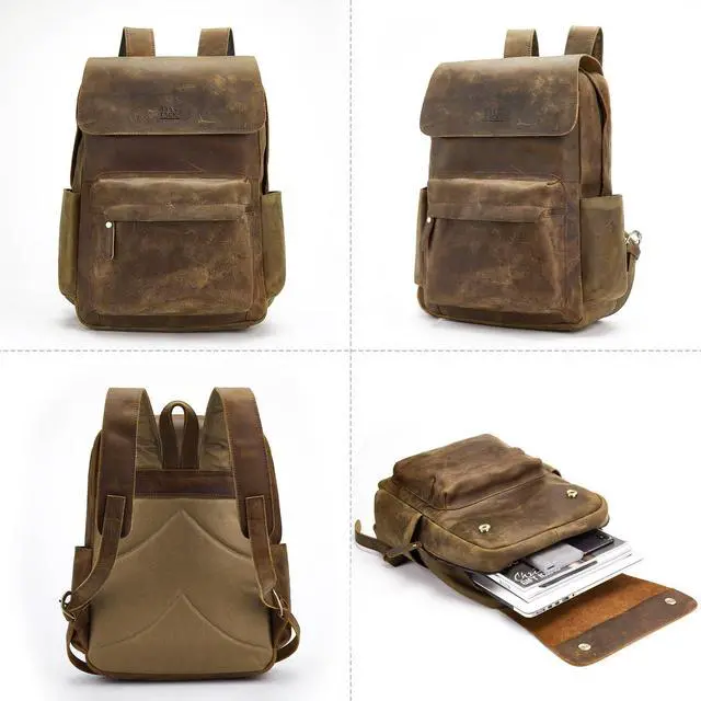 Alt view image 3 of 7 - Leather Rucksack Backpack for Men Women Casual Travel Daypack 15.6 inch Laptop Bookbag