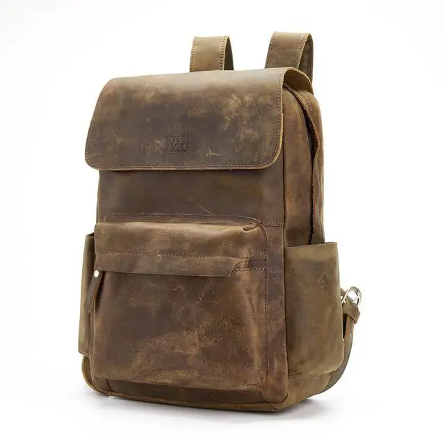 Alt view image 7 of 7 - Leather Rucksack Backpack for Men Women Casual Travel Daypack 15.6 inch Laptop Bookbag