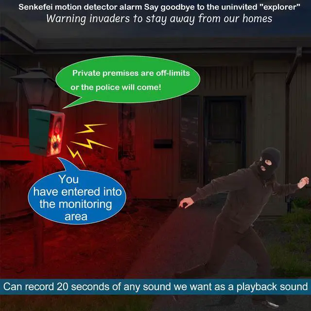 Alt view image 3 of 7 - Solar Outdoor Motion Sensor Alarm - Dog Barking & Gunshot Sound 130db Motion Detector Alarm Light,with Remote Controller for Home, Villa,Yard,Chicken coop,Farm,Barn
