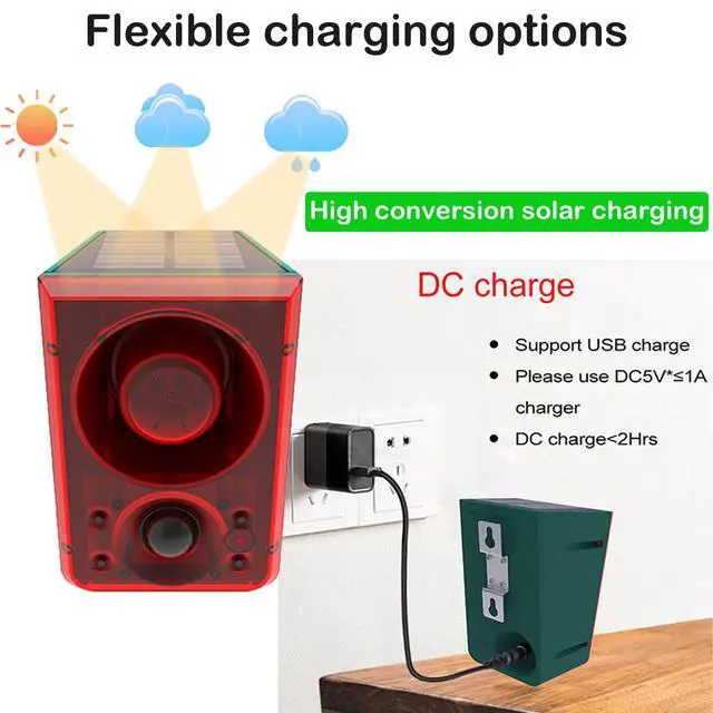 Alt view image 6 of 7 - Solar Outdoor Motion Sensor Alarm - Dog Barking & Gunshot Sound 130db Motion Detector Alarm Light,with Remote Controller for Home, Villa,Yard,Chicken coop,Farm,Barn