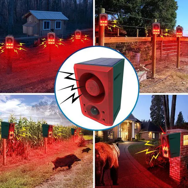 Alt view image 5 of 7 - Solar Outdoor Motion Sensor Alarm - Dog Barking & Gunshot Sound 130db Motion Detector Alarm Light,with Remote Controller for Home, Villa,Yard,Chicken coop,Farm,Barn