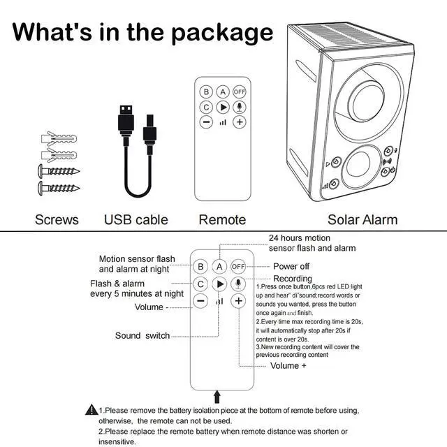 Alt view image 7 of 7 - Solar Outdoor Motion Sensor Alarm - Dog Barking & Gunshot Sound 130db Motion Detector Alarm Light,with Remote Controller for Home, Villa,Yard,Chicken coop,Farm,Barn