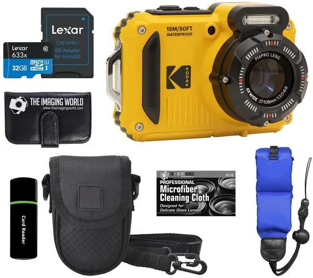 Main image of Kodak PIXPRO WPZ2 Rugged Waterproof Shockproof Dustproof WiFi Digital Camera 16MP 4X Optical Zoom 1080P Full HD Video Vlogging Camera 2.7" LCD (Yellow) + 32GB Card + Case + Floating Strap + Bundle