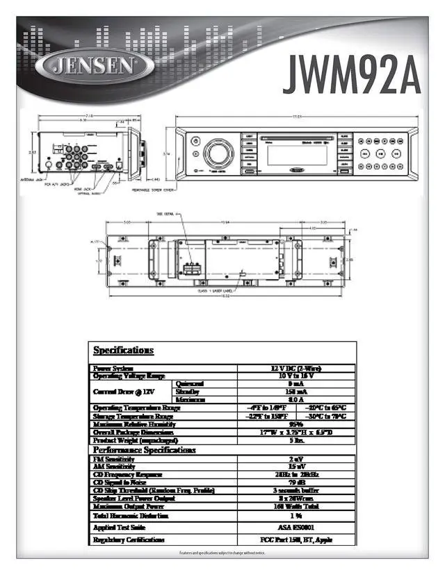 Alt view image 3 of 3 - JWM92A 3-Speaker Zones Slimline Theater-Style DVD|USB|AUX|HDMI|App Ready Bluetooth Wallmount Stereo, Speaker Output 20X 8 Watt, Plays: CD/CD-R/CD-RW/DVD/DVD+R/DVD+RW/DVD-R/DVD-RW/MP3/WMA/JPEG