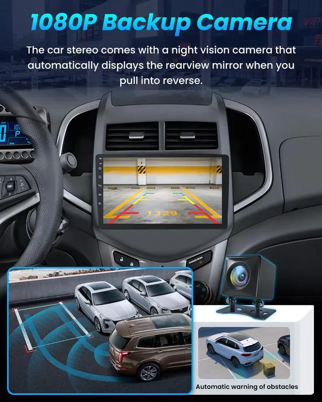 Alt view image 7 of 7 - 4Core + 64G ROM Car Radio for 2012-2016 Chevy Aveo Sonic: 9" 1280 * 800 HD IPS Touch Screen Stereo with Wireless CarPlay Android Auto 5G WiFi Bluetooth5.0 GPS FM SWC with 1080P Backup Camera
