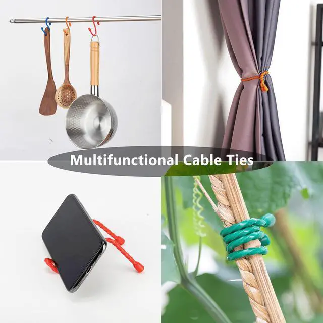 Alt view image 7 of 7 - 16 PCS Silicone Cable Ties Steel-Core Reusable Twist Ties Cable Tie Straps for Organizing Bundling and Holding All Purpose Bendable Cord Tie for Indoor and Outdoor 6 12 18 24 inch (4 Colors)