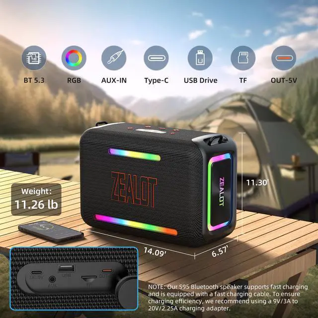 Alt view image 6 of 7 - 120W RMS(150W Peak) Bluetooth Speaker, Portable Wireless Speakers IPX6 Waterproof Loud Bluetooth Subwoofer Speaker with LED Light, 40H Playtime, Custom EQ, Stereo TWS Pairing for Outdoor, Party