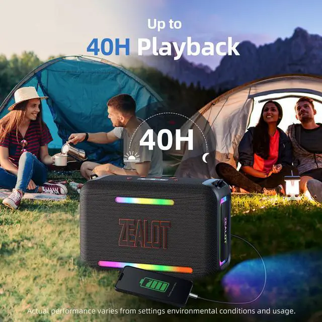 Alt view image 5 of 7 - 120W RMS(150W Peak) Bluetooth Speaker, Portable Wireless Speakers IPX6 Waterproof Loud Bluetooth Subwoofer Speaker with LED Light, 40H Playtime, Custom EQ, Stereo TWS Pairing for Outdoor, Party