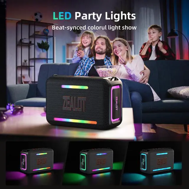 Alt view image 7 of 7 - 120W RMS(150W Peak) Bluetooth Speaker, Portable Wireless Speakers IPX6 Waterproof Loud Bluetooth Subwoofer Speaker with LED Light, 40H Playtime, Custom EQ, Stereo TWS Pairing for Outdoor, Party