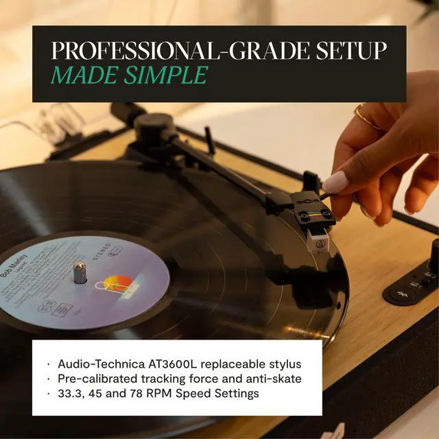 Alt view image 5 of 7 - House of Revolution Wireless Turntable - Bluetooth Record Player, 3-Speed Sustainably Made Vinyl Player, Easy Set Up Home Turntables for Vinyl Records with Dust Cover