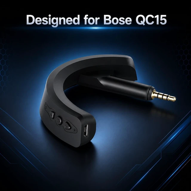 Alt view image 6 of 7 - Bluetooth Adapter for Bose QuietComfort 15, Black Add Bluetooth Audio to Bose QC15 Headphones, with AptX Support, Builtin Microphone & Volume Controls