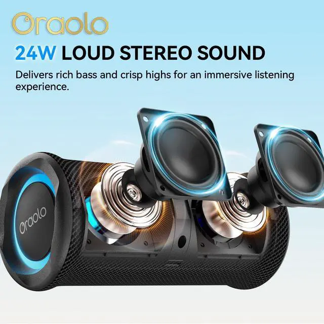Alt view image 2 of 7 - Portable Bluetooth Speaker, Wireless Speakers with 24W Loud Stereo Sound, Bluetooth 6.0, RGB Lights, IPX6 Waterproof, Ture Wireless Pairing, 15H Playtime, Speaker for Home Beach Party