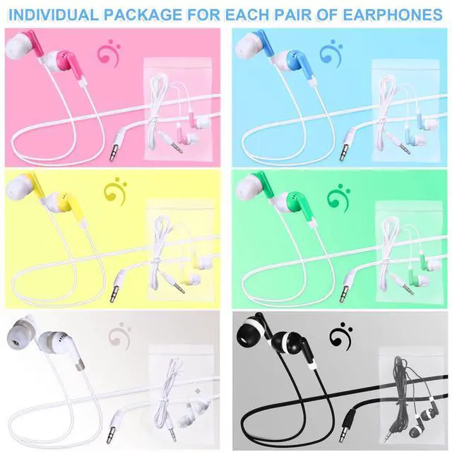 Alt view image 2 of 7 - 60 Pack Wired Earbuds Bulk 6 Colors Classroom Headphones with 3.5mm Jack Individually Bagged in-Ear Earphones for Classroom, School (Pink, Yellow, Blue, Green, Gray, Black,Retro)
