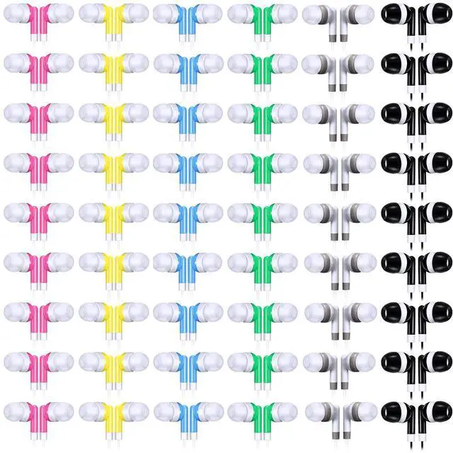 Main image of 60 Pack Wired Earbuds Bulk 6 Colors Classroom Headphones with 3.5mm Jack Individually Bagged in-Ear Earphones for Classroom, School (Pink, Yellow, Blue, Green, Gray, Black,Retro)